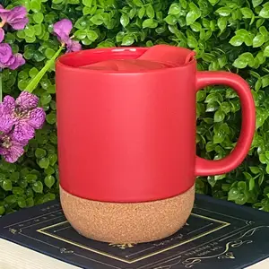 Stampo aperto personalizzato 400 Ml isolato ufficio tazza di ceramica con fondo in sughero tazza di caffè satinata opaca riutilizzabile