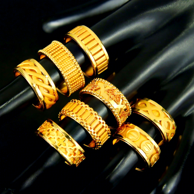 Dubai Luxury Brand Design Jewelry Fashion Gold Color Rings Wholesale Non Tarnish Engagement Wedding Rings for Women