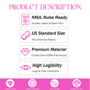 Juego de Fichas de Mahjong Americanas de Lujo Color Rosa, 160 Fichas Estándar de Cuatro Capas, Acrílicas Grabadas, para Noches de Juego con Estilo - Product Image 5