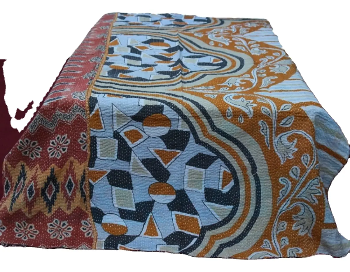 India Handmade Kantha Quilt Reversible Wholesale Twin Size Bedspread Throw Bed cover Quilts