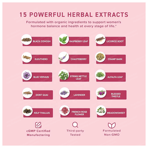 תוסף תזונה לנשים בגיל המעבר לאיזון הורמונלי, טיפות נוזליות אורגניות של קוהוש שחור וצ'אסטברי, נוגד חמצון, להקלה על תסמיני PMS - Product Image 3