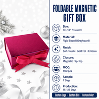 Boîte cadeau magnétique pliable de luxe, logo personnalisé, toucher doux, carton rigide métallique, emballage cadeau de Noël, OEM ODM, vente en gros