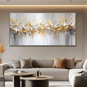 Décoration de salon, toile de lin peinte à la main, 440 g/m², or, paysage, art mural, abstrait nordique, acrylique, tailles personnalisées, <span class=keywords><strong>Roya</strong></span> Art - Product Image 4