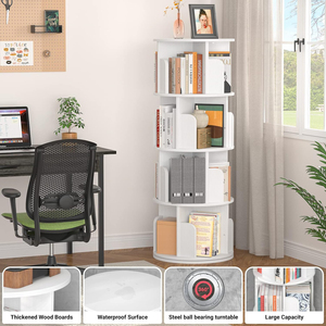 Étagère d'angle rotative en bois pour petit espace 360 affichage bibliothèque sur pied à 4 niveaux étagère de rangement étagère à livres étroite en bois - Product Image 6