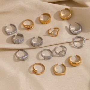 Moda europea y americana, joyería de diseño de nicho simple, acero inoxidable chapado con líneas de oro de 18 quilates, Rin abierto multicapa - Product Image 2
