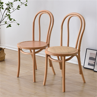 Chaise de salle à manger de style bistrot moderne américaine, cadre en bois de hêtre massif noir, siège en rotin tissé, durable, pour hôtel, parc