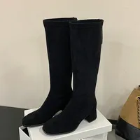 Bottes hautes pour femmes, style punk, bout rond, talons carrés, fermeture éclair longue, haute qualité, automne-hiver