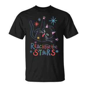 T-shirt unisexe pour adulte Reach For The Stars, motif chat mignon, manches courtes, col rond, impression numérique, promotionnel - Product Image 1