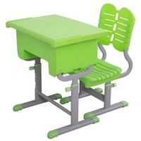 Bureau d'école réglable et durable avec boîte à livres moulée, base en forme de I, en plastique vert, ergonomique, pour enfants, mobilier scolaire