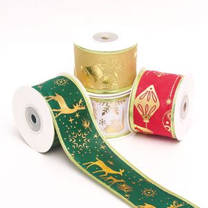 圣诞有线边仿亚麻丝带，金箔麋鹿雪花印花丝带，圣诞礼物花环树装饰丝带 - Product Image 4