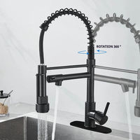 Robinet de cuisine monocommande chaud/froid en acier inoxydable, nouveau, avec douchette extractible, finition noire moderne, en laiton, à poser sur comptoir, pour hôtel