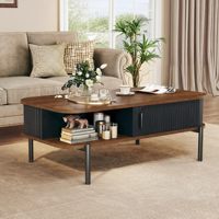Table basse moderne noire et noyer 39,4 po avec rangement et étagère ouverte – Offre spéciale