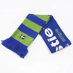 Custom Jacquard Logo Football Club Fans Acrylic Knitted Scarf Soccer Football Fan Knit Knitted Scarves For Cheering