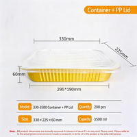 Boîte d'emballage rectangulaire en aluminium de 3500 ml pour poisson grillé doré avec couvercle en PP, compatible avec la cuisson à chaud