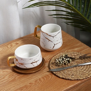 Tazza <span class=keywords><strong>da</strong></span> Cappuccino in Ceramica Effetto Marmo Nero per Ristorante di Lusso, Tazze <span class=keywords><strong>da</strong></span> Caffè Francese con Piattino - Product Image 4