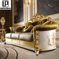 Bonne vente élégant Villa Designer canapé salon motif sculpté à la main en bois velours tissu cuir canapés ensemble solide