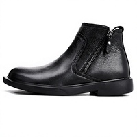 Bottes mi-mollet en cuir véritable pour homme, avec doublure en polaire, en cuir de vache, avec fermeture éclair latérale antidérapante, bottes Chelsea pour l'automne et l'hiver