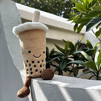 Thé aux perles Jely Cat Museable, thé aux perles en peluche douce, ensemble de peluches mignonnes en forme de boba, doudou moelleux en forme de thé aux perles pour la décoration intérieure