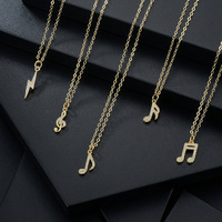 Kalung Liontin Bentuk Petir Nada Musik Trendi Berlapis Emas dengan Zirkon Mikro dan Rantai Bambu dari Tembaga