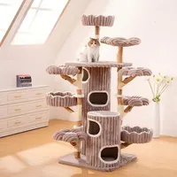 Dinding Panjat Kucing Kayu Indoor Desain Platform Multi-Level Pohon Kucing Mewah dengan Tepi Melengkung untuk Mencegah Depresi Kucing