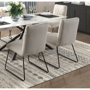 DB Modern Farmhouse Beige Fabric Upholstered 2pc <b>Side</b> Chairs Set Tabular <b>Black</b> Finish Metal Legs for Casual Dining Furniture - Product Image 2