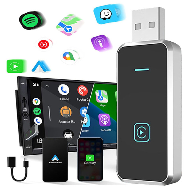 CarPlay Wireless Adapter 2 1 Apple/Android Box Converts Wired Wireless Plug Play Compatible IOS/Android Auto 1 Year for