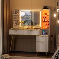 Table de toilette moderne Phoenix Home pour chambre à coucher avec miroir sur pied en verre trempé transparent, éclairage LED RVB et chargeur