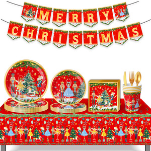 <b>Red</b> Nutcracker Christmas Party Supplies <b>Paper</b> Plates Cups Napkins Utensils Set For Holiday Tableware Decorations - Product Image 5