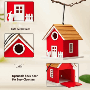 Klassieke Houten Vogelhuis Waterdichte Shingle Dak Nestkast In Blauw Opknoping Voor Gebruik Buitenshuis - Product Image 4