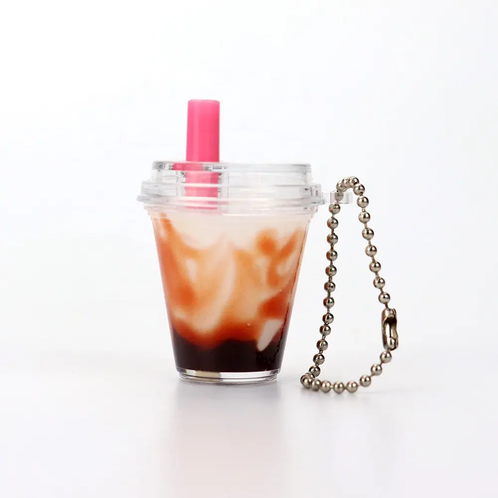 Brown Sugar Tapioca Boba Dirty Bubble Milk Tea Cup Lovely Souvenir Gift Pearl Beverage Resin Casting Keychain For Car Purse Bag