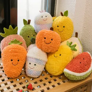 Simpatici peluche ripieni di frutta pelosa con bambole Plushie di tè a bolle di latte con espressione adorabile ricamata