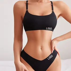 Plus la taille respirant sans couture bikini string sans fil soutien-gorge ensemble de haute qualité Logo personnalisé soutien-gorge sous-vêtements ensemble dames