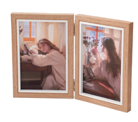 Cadre photo double articulé en bois de chêne naturel, bord intérieur blanc, pliable, pour bureau, 4x6 5x7, vente en gros pour la maison et le bureau