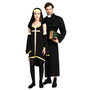 <span class=keywords><strong>Halloween</strong></span> soeur Cosplay fête Sexy nonne tenues noir nonne Costume adulte femmes jeu de rôle robe avec croix - Product Image 2