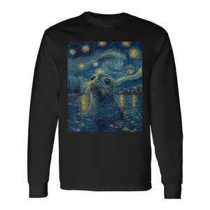 Camiseta de Manga Larga con Estampado Gráfico de la Noche Estrellada de Van Gogh, Cuello Redondo, Unisex para Adultos, Impresión Digital, Promocional - Product Image 1
