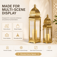 Ensemble de lanternes en verre et métal doré personnalisées, porte-bougie marocain pour la décoration de la maison pour l'Aïd, vente en gros