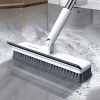 JOYBOS Balai-essuie-glace 2-en-1 à long manche pour le nettoyage des carreaux et des sols, brosse de récurage pour sols