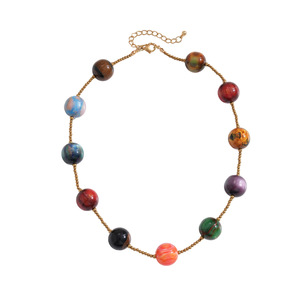 Collier vintage en perles de verre et résine effet ombré, pour femme, bijou de luxe coloré et original, chaîne de clavicule - Product Image 6