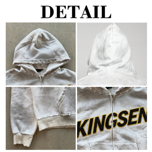 เสื้อฮู้ดซิปผ้าฝ้ายหนา 100% ล้างสีแบบแอซิดวอช สไตล์วินเทจ สตรีทแวร์ ทรงบ็อกซี่ แต่งลายปักเชนิลล์แบบดิสเทรส สำหรับผู้ชาย สไตล์เรโทร Y2K - Product Image 6
