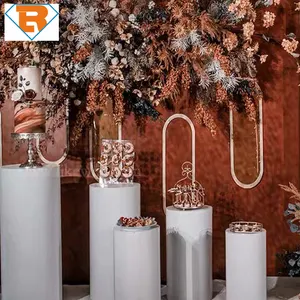 Suporte de metal para mesa de exibição de flores e bolos, cilindro dourado branco para decoração de festas de casamento