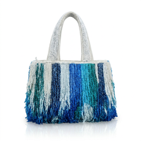 Sac fourre-tout en tissu rayé fait main, sac à bandoulière décontracté bleu et blanc avec franges, pour usage quotidien