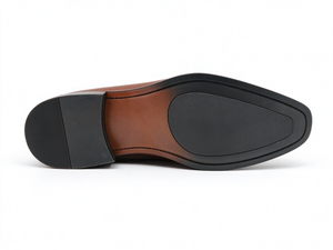 Mocassins en cuir de vachette véritable marron à enfiler, à bout pointu et double bride, pour hommes, élégants pour le bureau, les mariages et les occasions décontractées - Product Image 4
