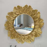 Miroir de maquillage en verre argenté à motif de feuille de Ginkgo, miroir de vanité encadré de métal doré antique, décoration artistique