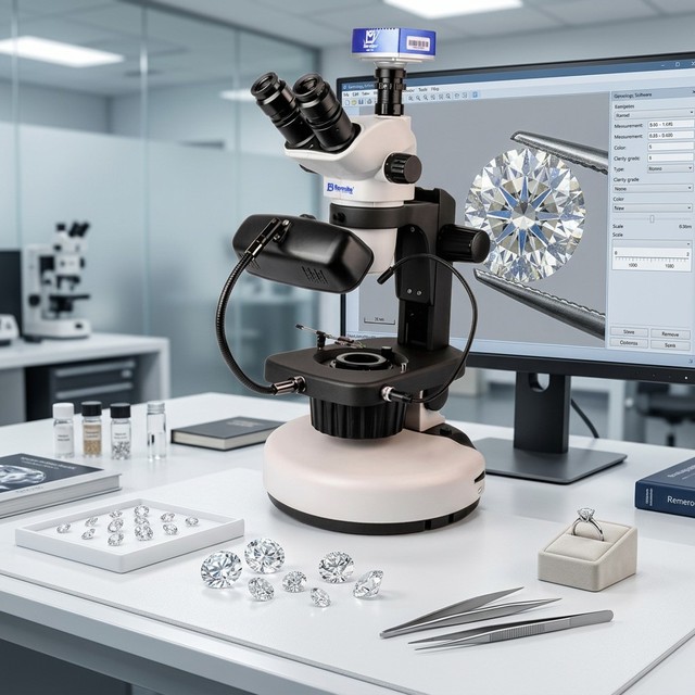 Jewelry Microscope 4K Gemological Stereo Microscope for Gem Testing Diamond Inspection Jewelry Appraisal