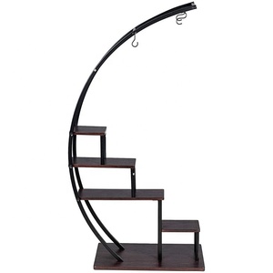 <span class=keywords><strong>Support</strong></span> à fleurs en acier et bois de nouvelle conception, porte-pot incurvé, étagère d'exposition intérieure, <span class=keywords><strong>support</strong></span> de plante en métal - Product Image 3