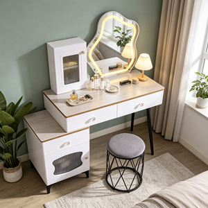 Modern Makeup Vanity <b>With</b> Lighted Mirror <b>Storage</b> Drawers Bedroom <b>Dressing</b> <b>Table</b> <b>With</b> Stool - Product Image 5