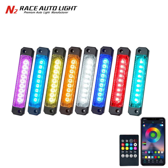 N2 Cool Design RGB LED Light 8 Pod Set with Remote and Blue-tooth Control Function for Truck Utv Boat and Exterior Use