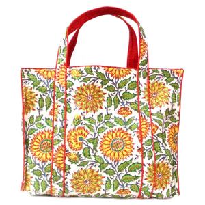 Sacs fourre-tout matelassés en coton imprimé à la main, style indien Surajmukhi Canary, les plus vendus, en promotion - Product Image 1