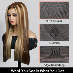 Parrucca frontale in pizzo trasparente Pre-strappata 13x4 evidenzia parrucche lacci bionde con ioni di pizzo senza colla - Product Image 4
