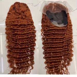 Letsfly 10A 350 #   Perruques longues à dentelle frontale 13x4, couleur gingembre, densité 200%, vague profonde droite, 18-30 pouces, cheveux 100% humains, vente en gros - Product Image 6
